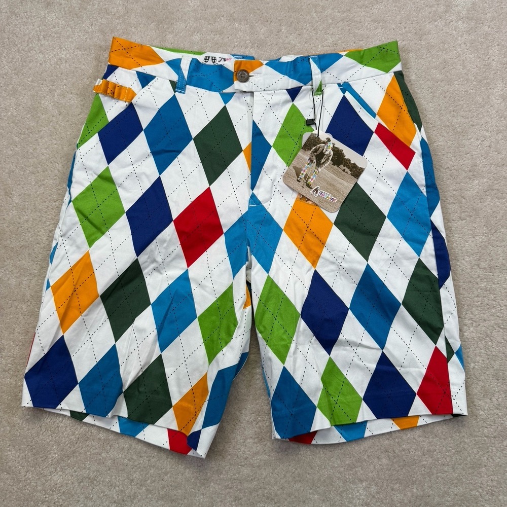 NWT Royal And Awesome Golf Shorts Mens 32 King of Diamonds Multicolor Argyle